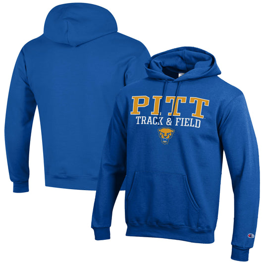 Men's Champion  Royal Pitt Panthers Track & Field Stack Powerblend Pullover Hoodie