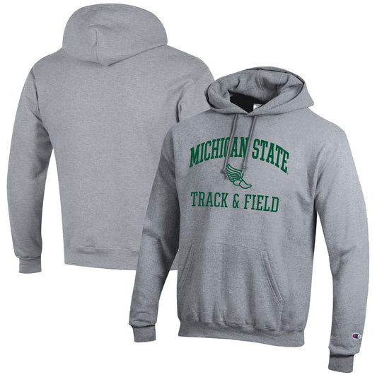 Men's Champion  Gray Michigan State Spartans Track & Field Icon Powerblend Pullover Hoodie