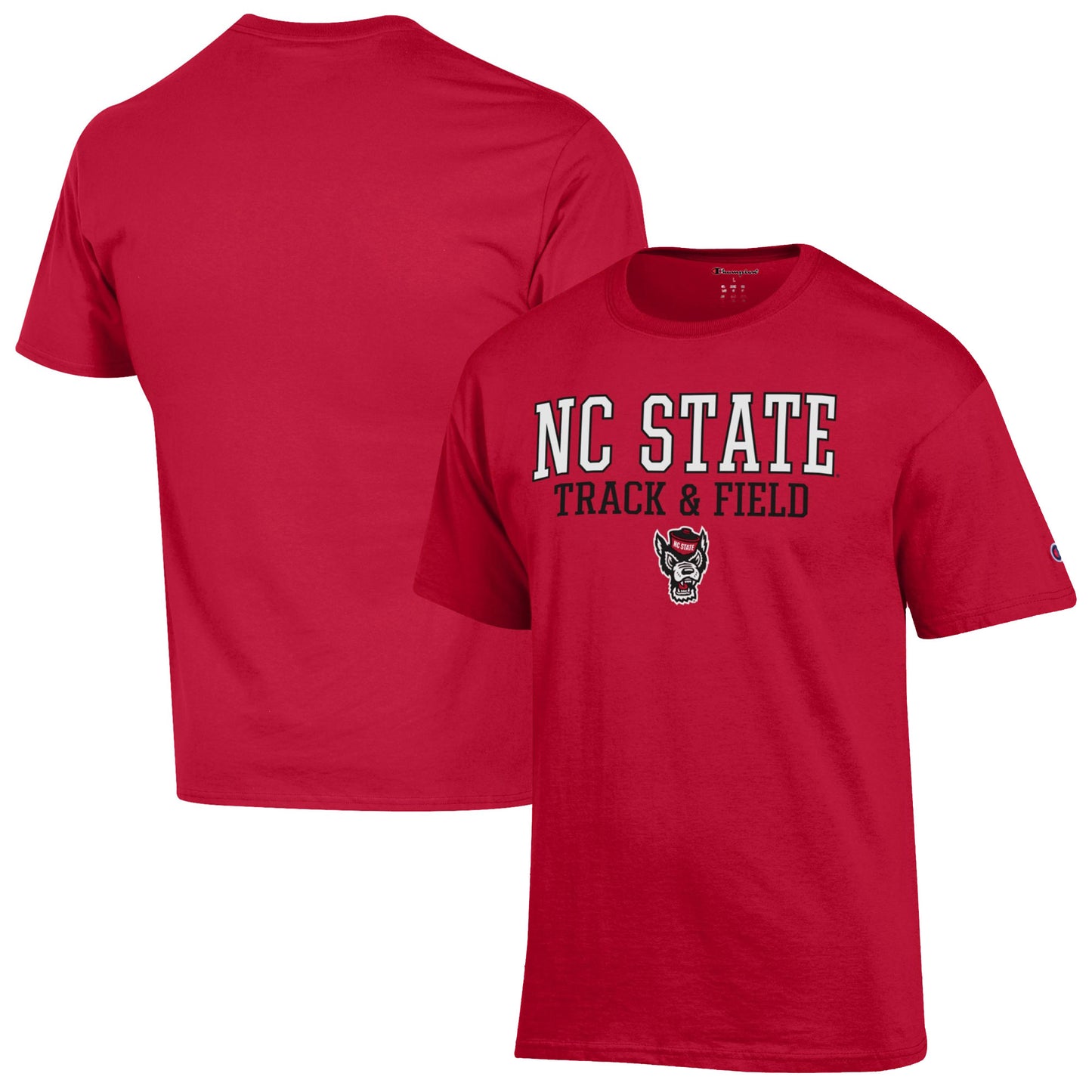 Men's Champion  Red NC State Wolfpack Track & Field Stack T-Shirt