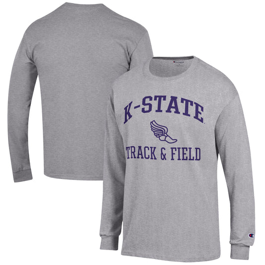 Men's Champion  Gray Kansas State Wildcats Track & Field Icon Long Sleeve T-Shirt