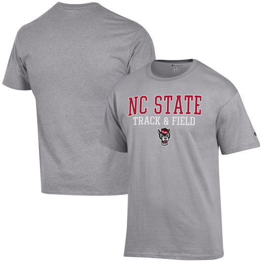 Men's Champion  Gray NC State Wolfpack Track & Field Stack T-Shirt