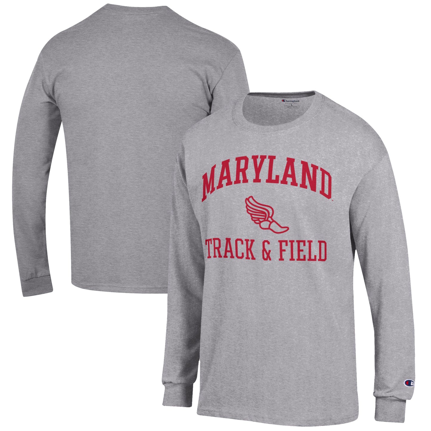 Men's Champion  Gray Maryland Terrapins Track & Field Icon Long Sleeve T-Shirt