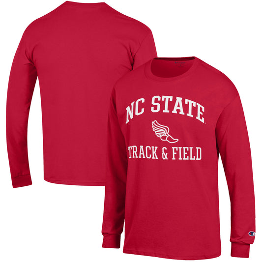 Men's Champion  Red NC State Wolfpack Track & Field Icon Long Sleeve T-Shirt