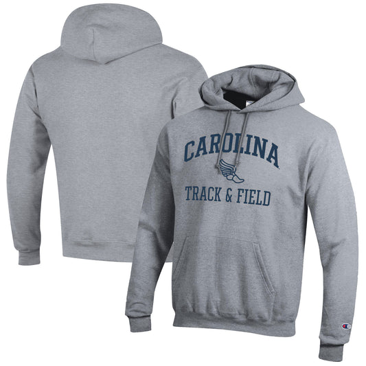 Men's Champion  Gray North Carolina Tar Heels Track & Field Icon Powerblend Pullover Hoodie