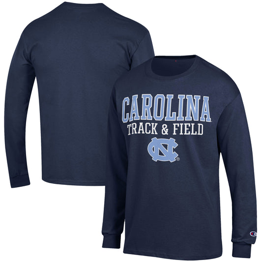 Men's Champion  Navy North Carolina Tar Heels Track & Field Stack Long Sleeve T-Shirt