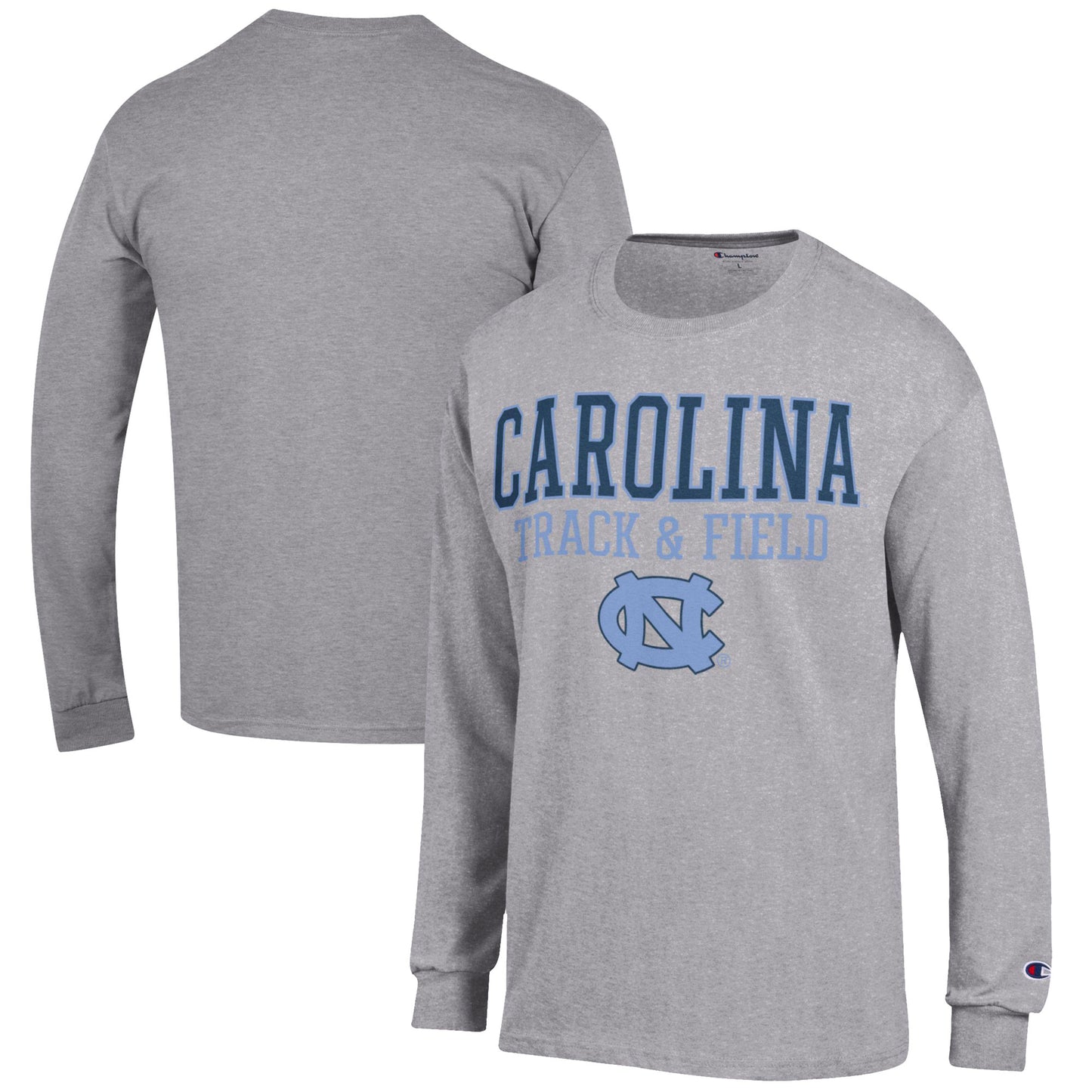 Men's Champion  Gray North Carolina Tar Heels Track & Field Stack Long Sleeve T-Shirt