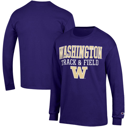 Men's Champion  Purple Washington Huskies Track & Field Stack Long Sleeve T-Shirt