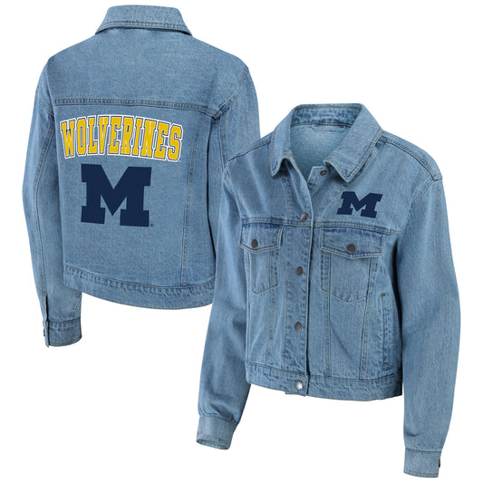 Women's WEAR by Erin Andrews Michigan Wolverines Button-Up Denim Jacket