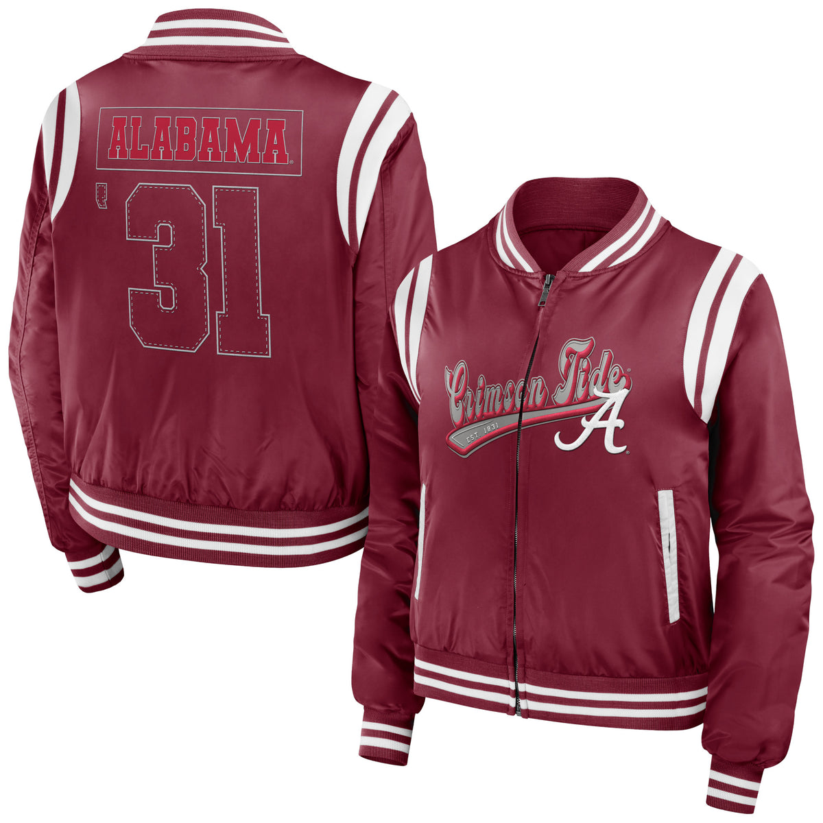 Women's WEAR by Erin Andrews Crimson Alabama Crimson Tide Football Bomber Full-Zip Jacket