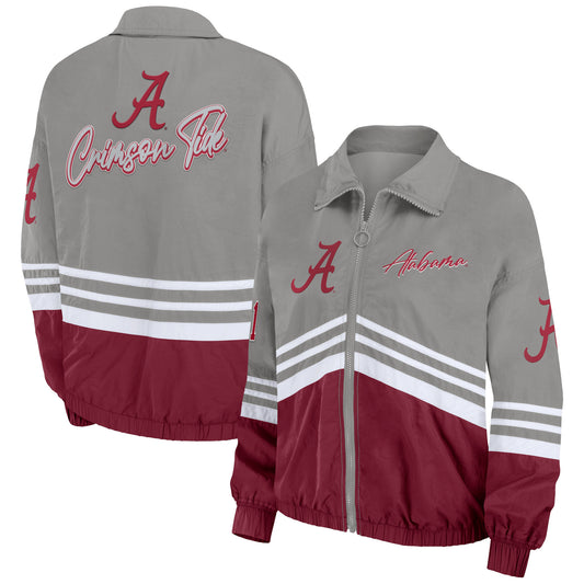 Women's WEAR by Erin Andrews Gray Alabama Crimson Tide Vintage Throwback Windbreaker Full-Zip Jacket