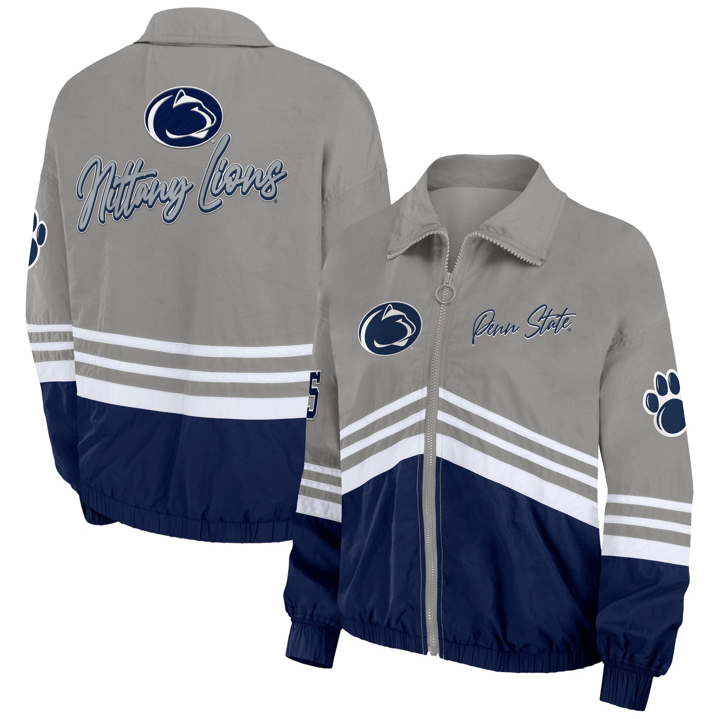 Women's WEAR by Erin Andrews Gray Penn State Nittany Lions Vintage Throwback Windbreaker Full-Zip Jacket