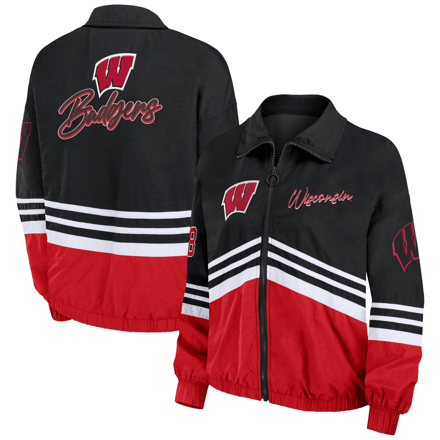 Women's WEAR by Erin Andrews Black Wisconsin Badgers Vintage Throwback Windbreaker Full-Zip Jacket