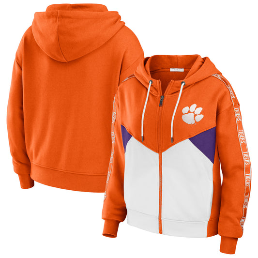 Women's WEAR by Erin Andrews Orange Clemson Tigers Colorblock Full-Zip Hoodie Jacket