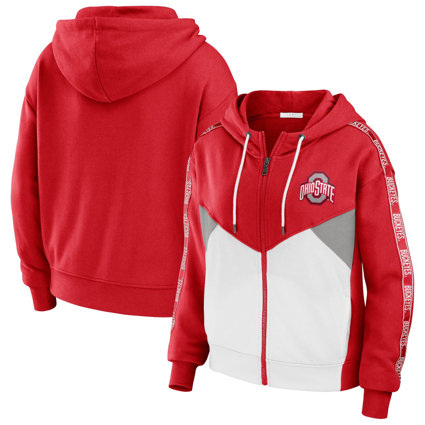 Women's WEAR by Erin Andrews Scarlet Ohio State Buckeyes Colorblock Full-Zip Hoodie Jacket