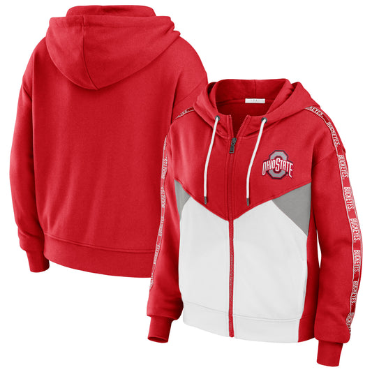 Women's WEAR by Erin Andrews Scarlet Ohio State Buckeyes Colorblock Full-Zip Hoodie Jacket