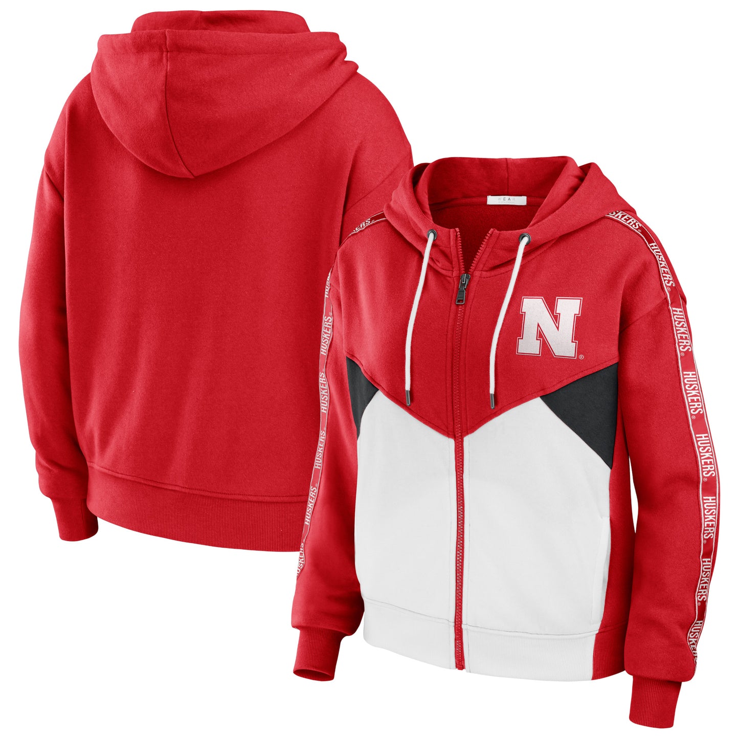 Women's WEAR by Erin Andrews Scarlet Nebraska Huskers Colorblock Full-Zip Hoodie Jacket