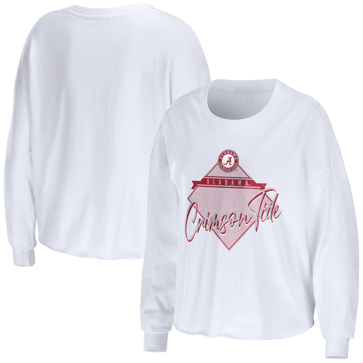 Women's WEAR by Erin Andrews White Alabama Crimson Tide Diamond Long Sleeve Cropped T-Shirt