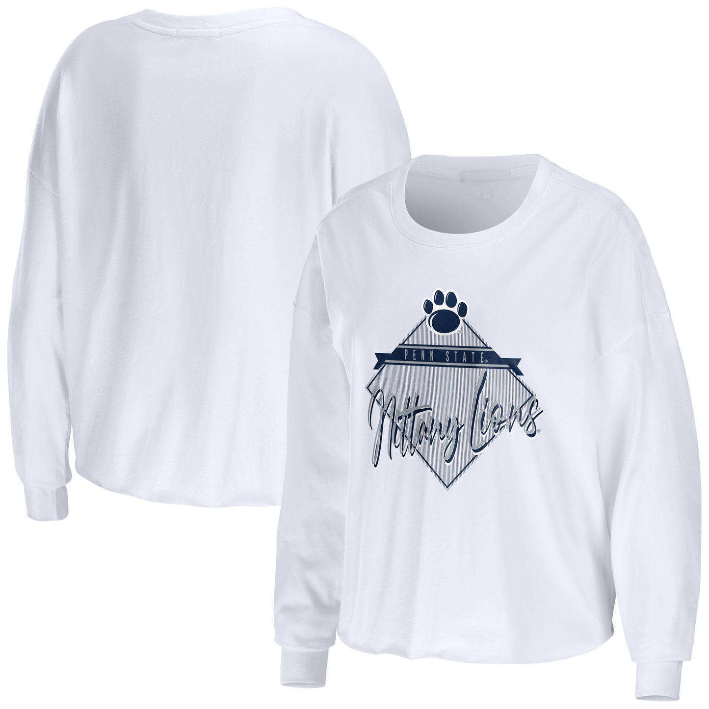 Women's WEAR by Erin Andrews White Penn State Nittany Lions Diamond Long Sleeve Cropped T-Shirt