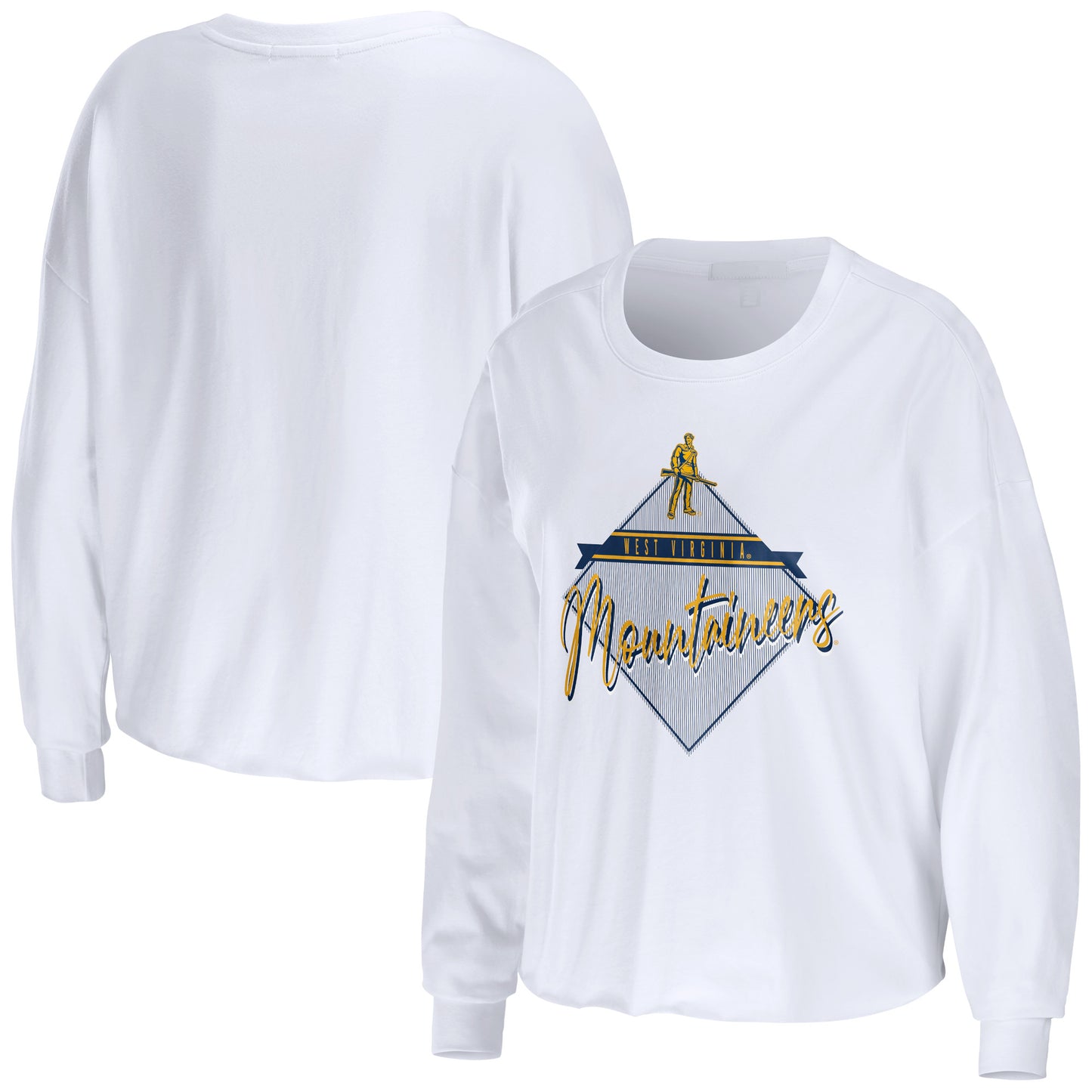 Women's WEAR by Erin Andrews White West Virginia Mountaineers Diamond Long Sleeve Cropped T-Shirt