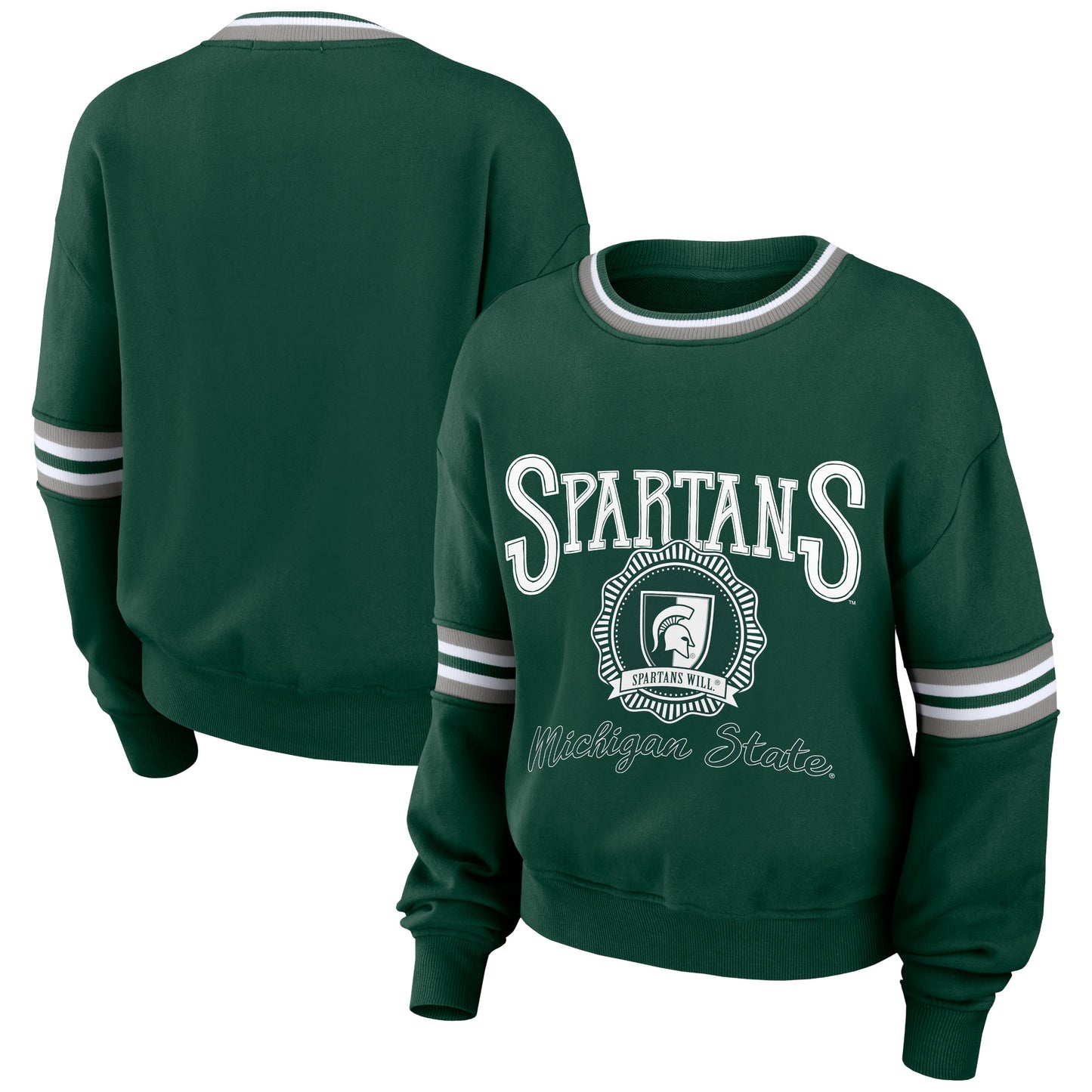 Women's WEAR by Erin Andrews Forest Green Michigan State Spartans Vintage Pullover Sweatshirt