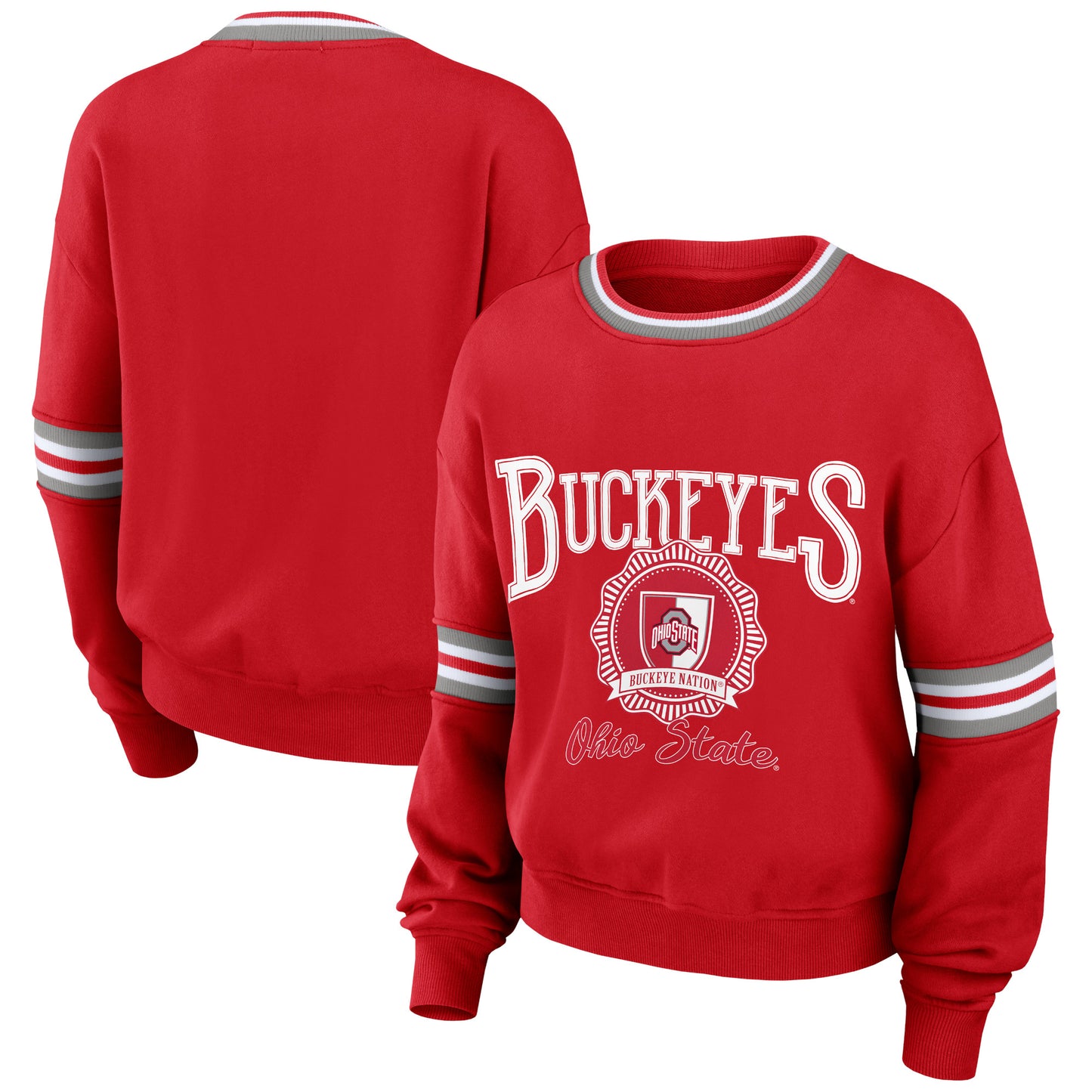 Women's WEAR by Erin Andrews Red Ohio State Buckeyes Vintage Pullover Sweatshirt