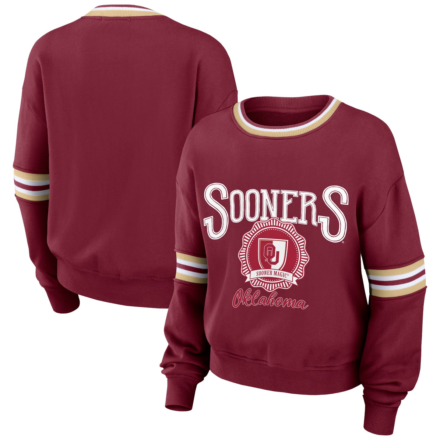Women's WEAR by Erin Andrews Crimson Oklahoma Sooners Vintage Pullover Sweatshirt