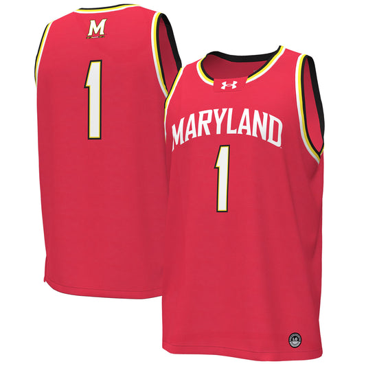 Men's Under Armour #1 Red Maryland Terrapins Replica Basketball Jersey