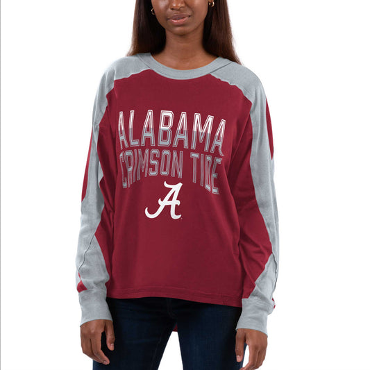 Women's G-III 4Her by Carl Banks Crimson/Gray Alabama Crimson Tide Smash Oversized Long Sleeve T-Shirt