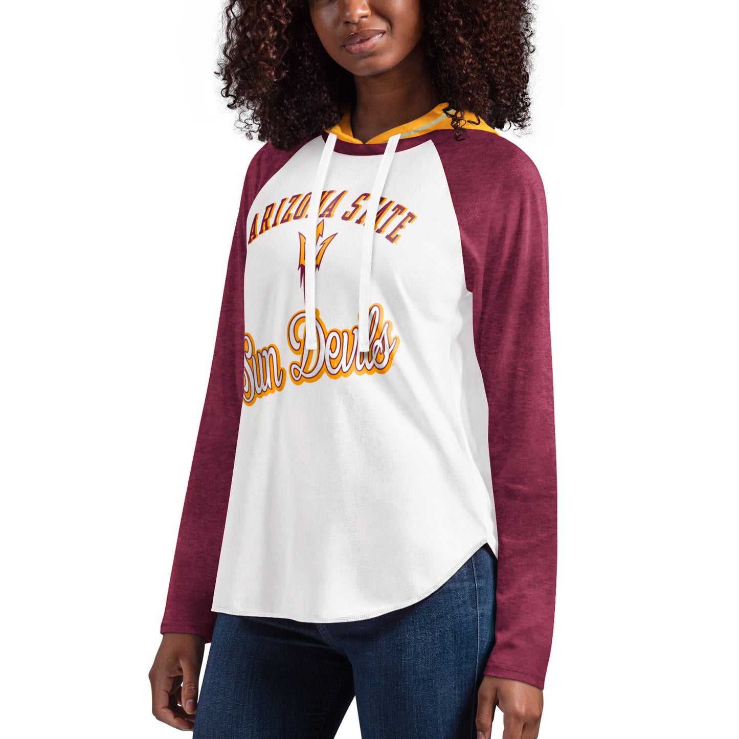 Women's G-III 4Her by Carl Banks White/Maroon Arizona State Sun Devils From the Sideline Raglan Long Sleeve Hoodie T-Shirt