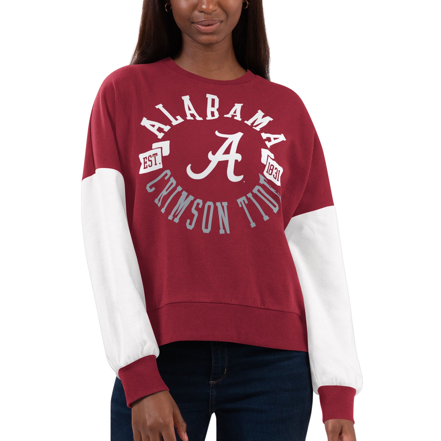 Women's G-III 4Her by Carl Banks Crimson/White Alabama Crimson Tide Team Pride Colorblock Pullover Sweatshirt