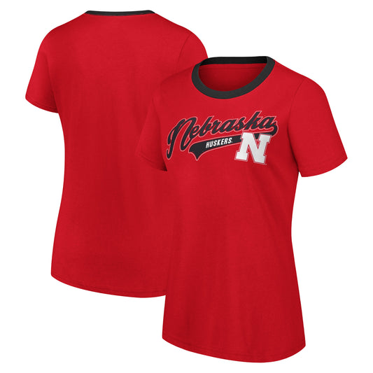 Women's G-III 4Her by Carl Banks Scarlet Nebraska Huskers Recruit Ringer T-Shirt