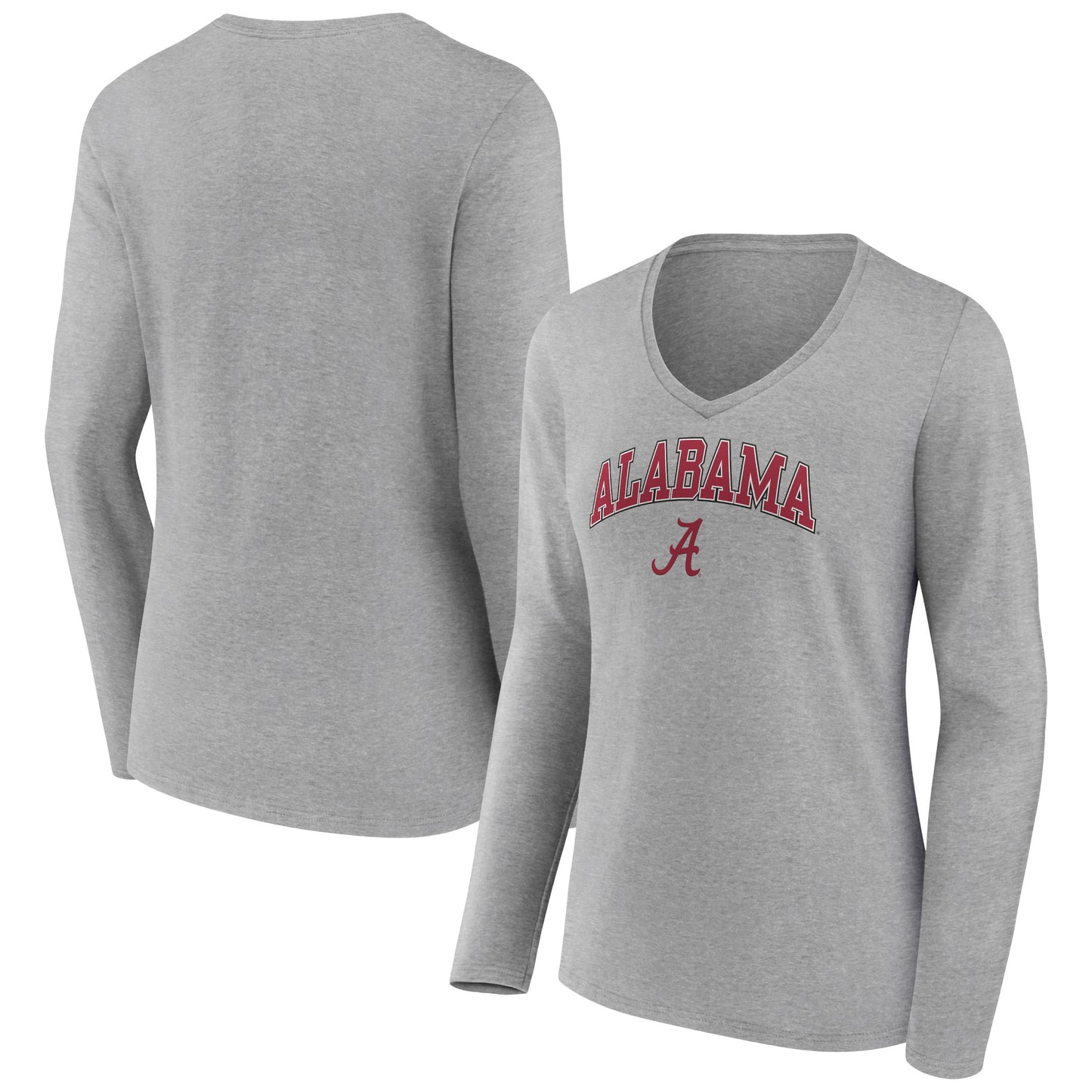 Women's Fanatics Heather Gray Alabama Crimson Tide Evergreen Campus Long Sleeve V-Neck T-Shirt