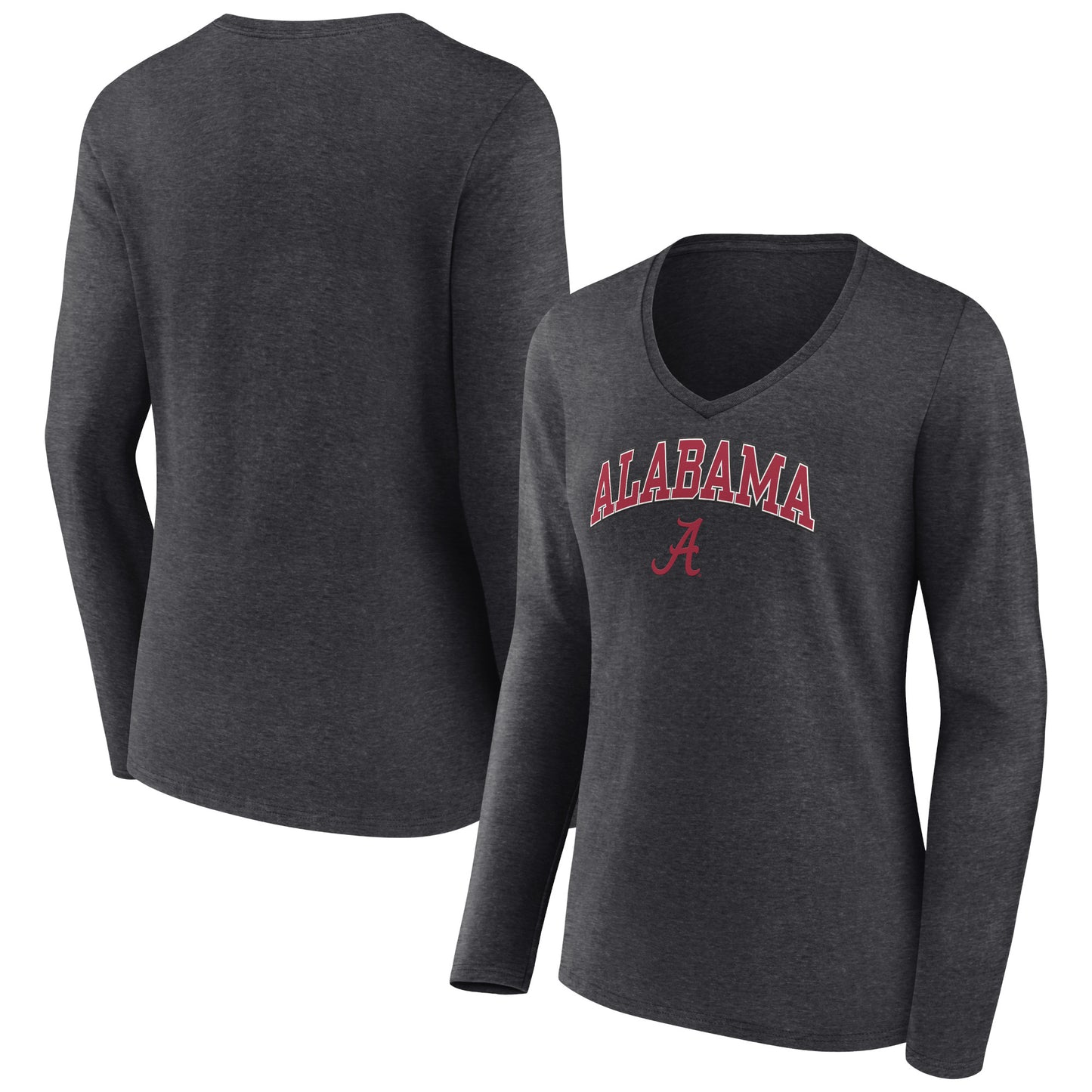 Women's Fanatics Heather Charcoal Alabama Crimson Tide Evergreen Campus Long Sleeve V-Neck T-Shirt