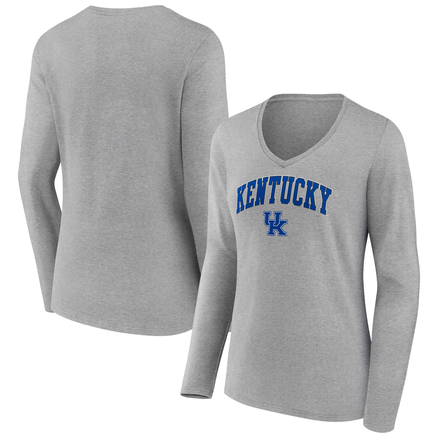 Women's Fanatics Heather Gray Kentucky Wildcats Evergreen Campus Long Sleeve V-Neck T-Shirt