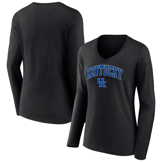 Women's Fanatics Black Kentucky Wildcats Evergreen Campus Long Sleeve V-Neck T-Shirt