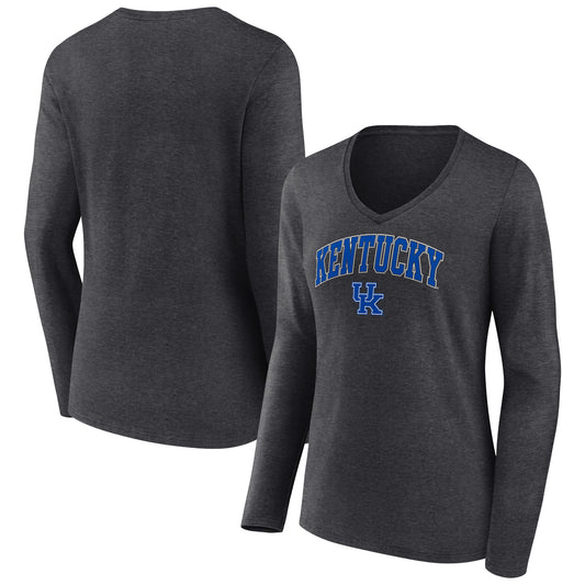 Women's Fanatics Heather Charcoal Kentucky Wildcats Evergreen Campus Long Sleeve V-Neck T-Shirt