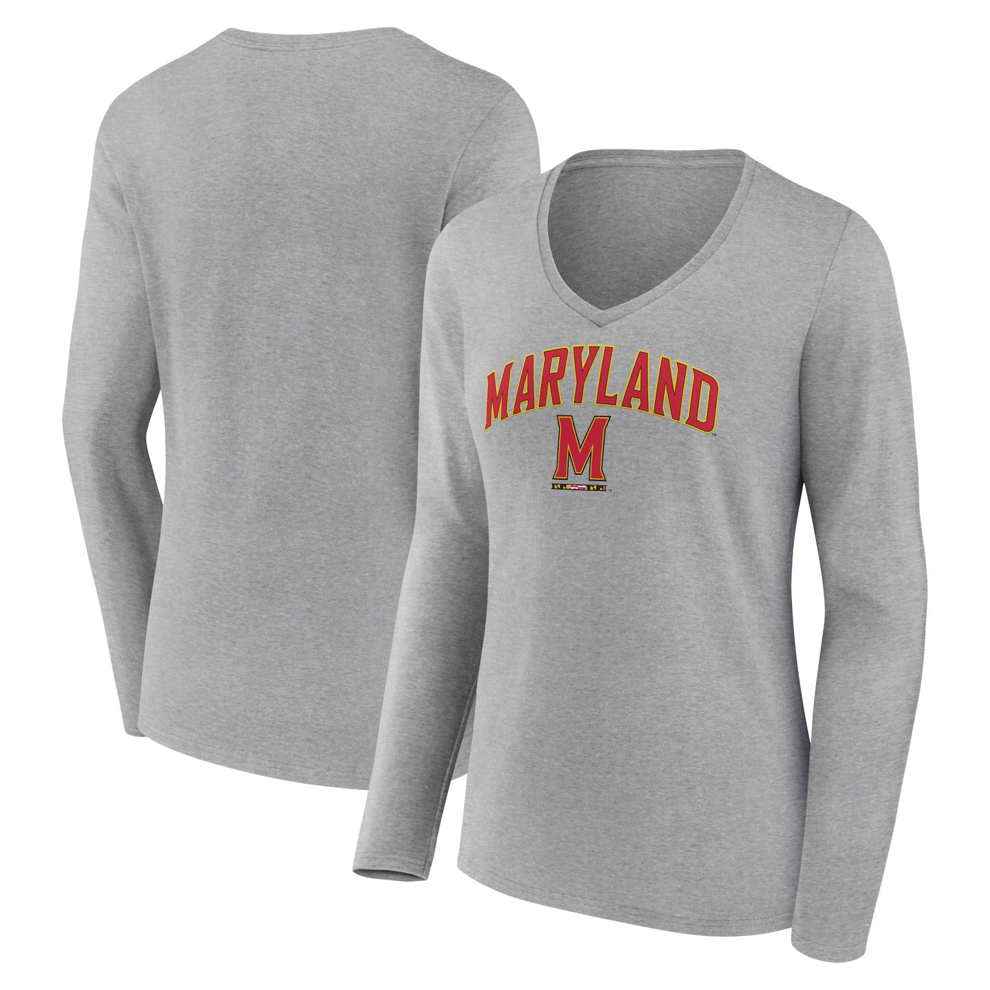 Women's Fanatics Heather Gray Maryland Terrapins Evergreen Campus Long Sleeve V-Neck T-Shirt