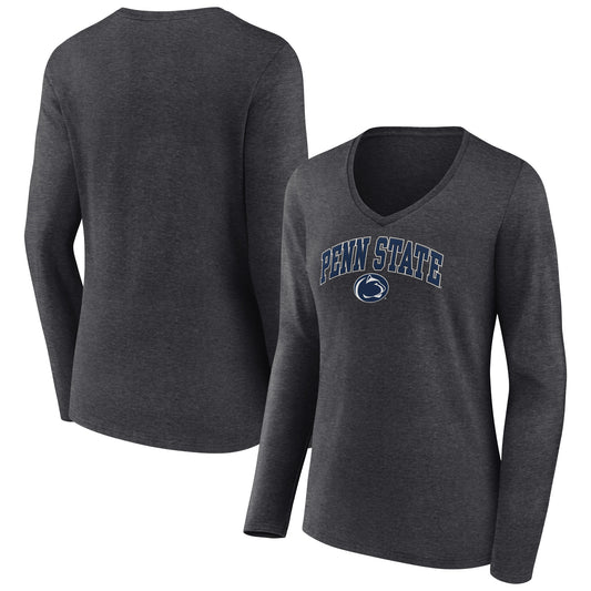 Women's Fanatics Heather Charcoal Penn State Nittany Lions Evergreen Campus Long Sleeve V-Neck T-Shirt