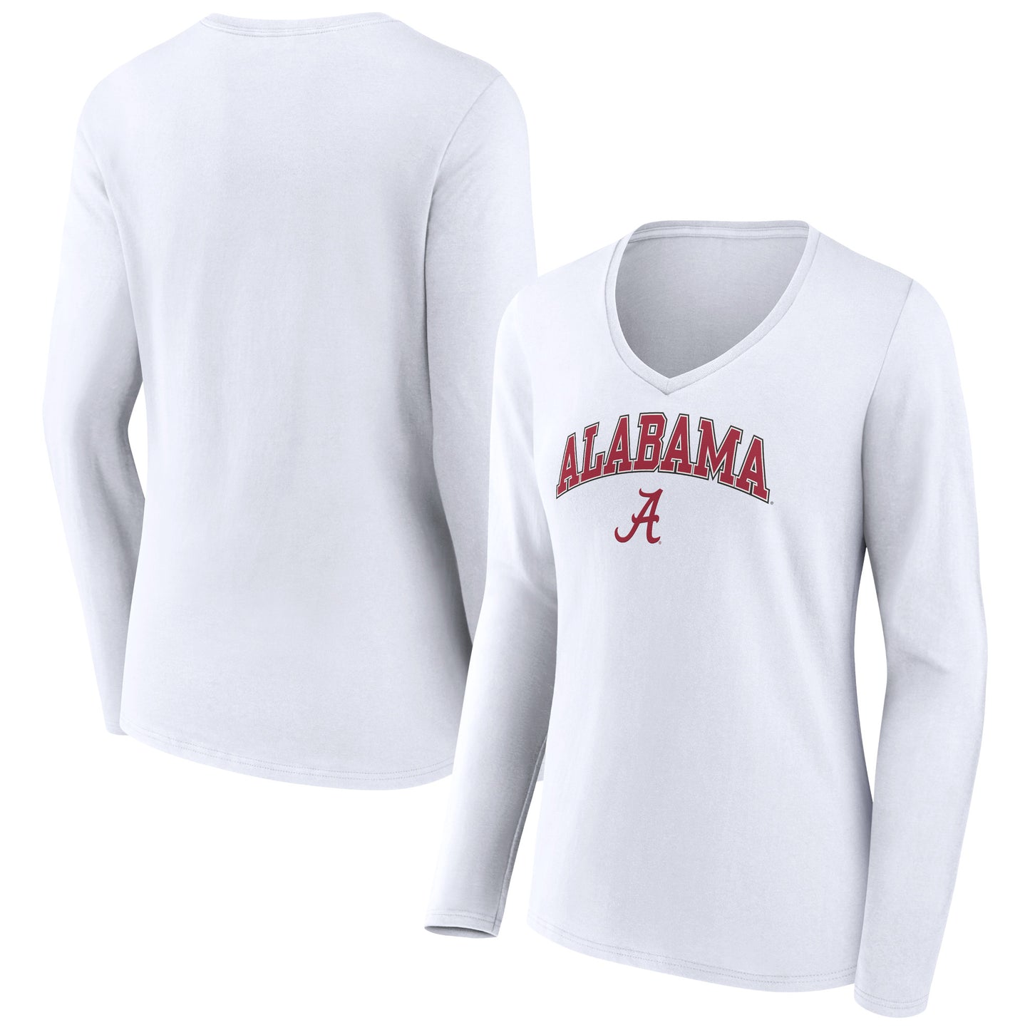 Women's Fanatics White Alabama Crimson Tide Evergreen Campus Long Sleeve V-Neck T-Shirt