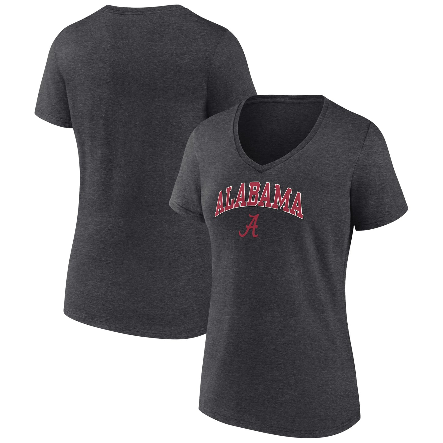 Women's Fanatics Heather Charcoal Alabama Crimson Tide Evergreen Campus V-Neck T-Shirt