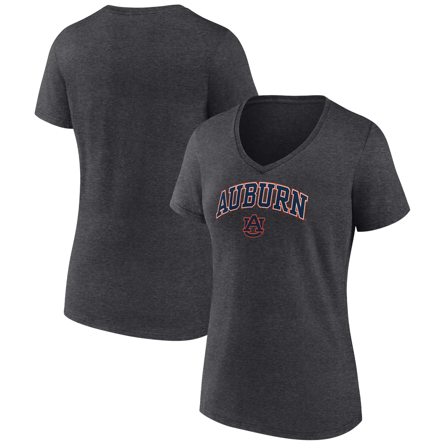 Women's Fanatics Heather Charcoal Auburn Tigers Evergreen Campus V-Neck T-Shirt