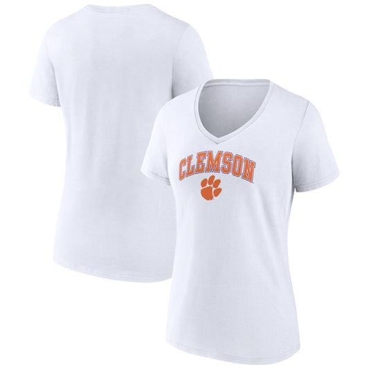 Women's Fanatics White Clemson Tigers Evergreen Campus V-Neck T-Shirt