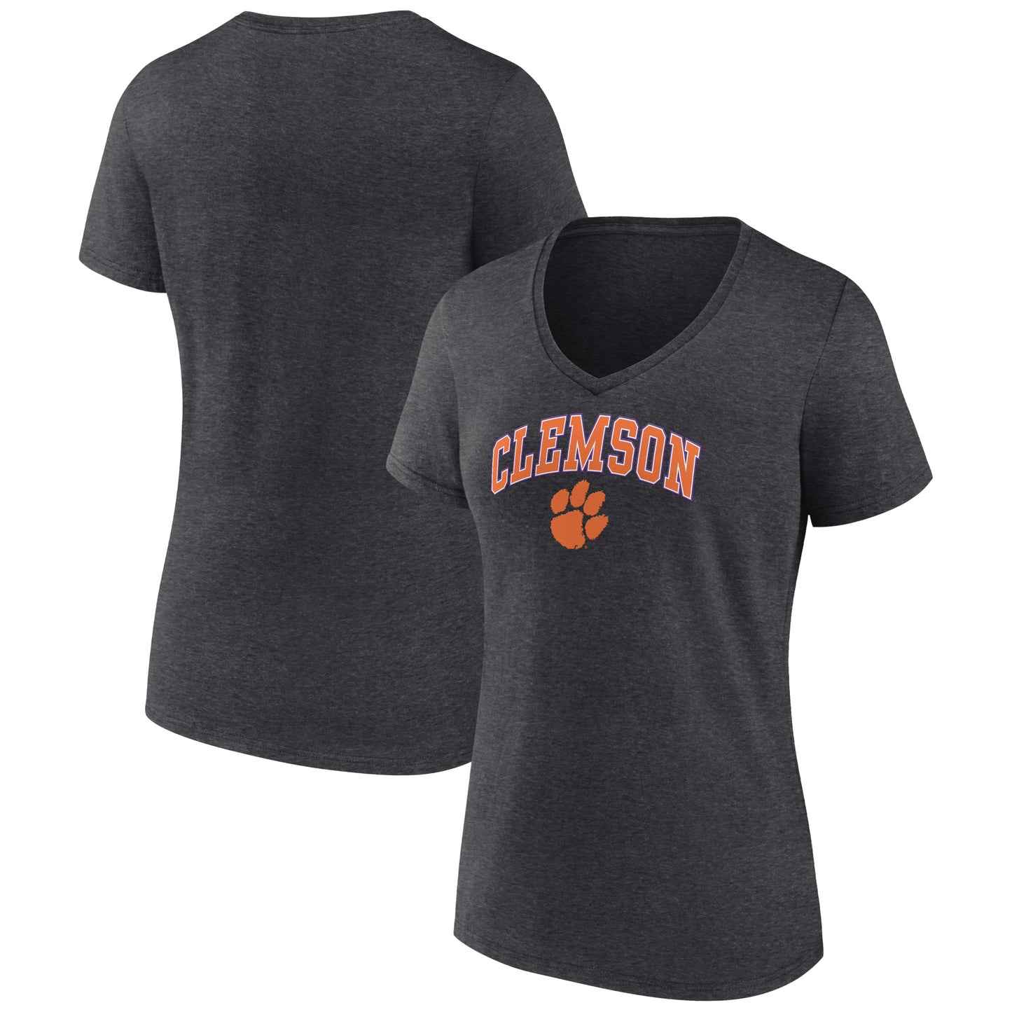 Women's Fanatics Heather Charcoal Clemson Tigers Evergreen Campus V-Neck T-Shirt