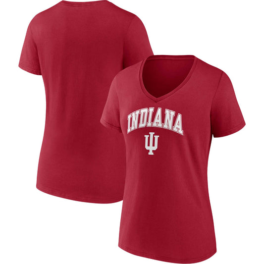 Women's Fanatics Crimson Indiana Hoosiers Evergreen Campus V-Neck T-Shirt