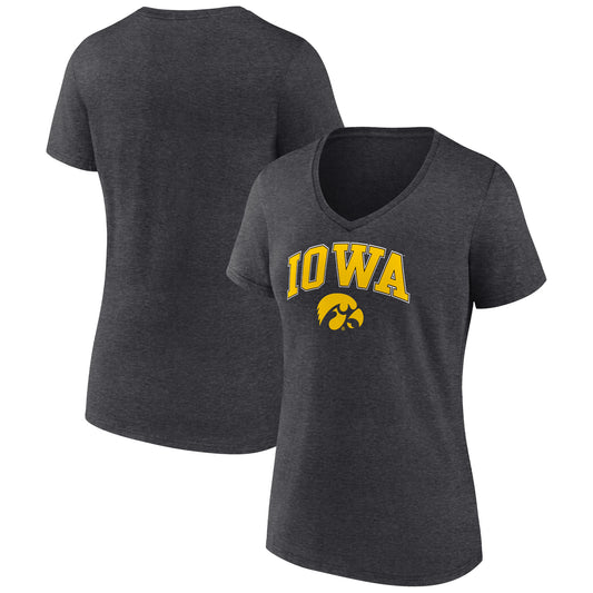 Women's Fanatics Heather Charcoal Iowa Hawkeyes Evergreen Campus V-Neck T-Shirt