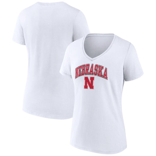 Women's Fanatics White Nebraska Huskers Evergreen Campus V-Neck T-Shirt