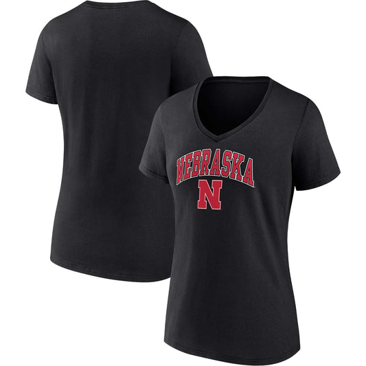 Women's Fanatics Black Nebraska Huskers Evergreen Campus V-Neck T-Shirt