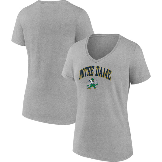 Women's Fanatics Heather Gray Notre Dame Fighting Irish Evergreen Campus V-Neck T-Shirt