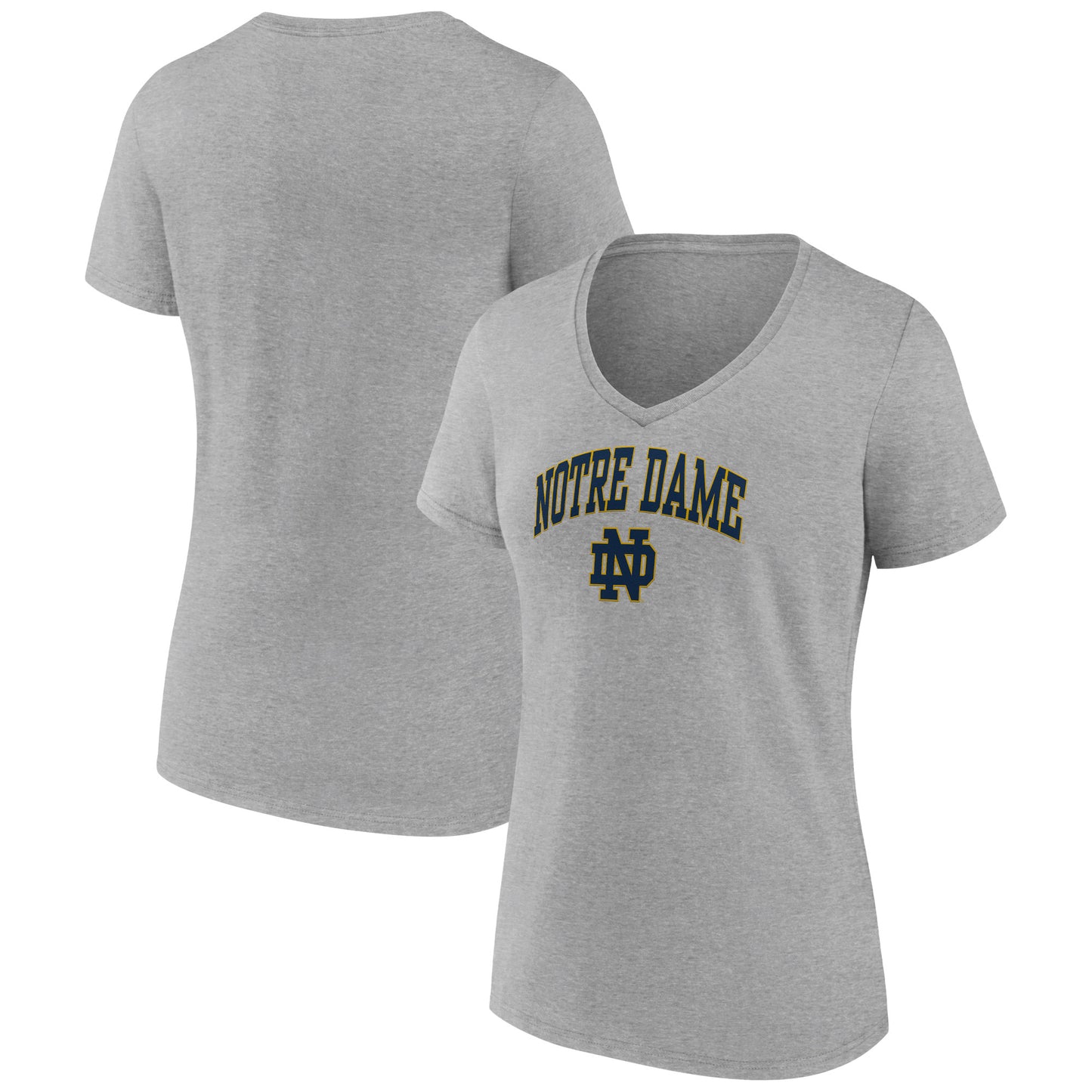 Women's Fanatics Heather Gray Notre Dame Fighting Irish Evergreen Campus V-Neck T-Shirt