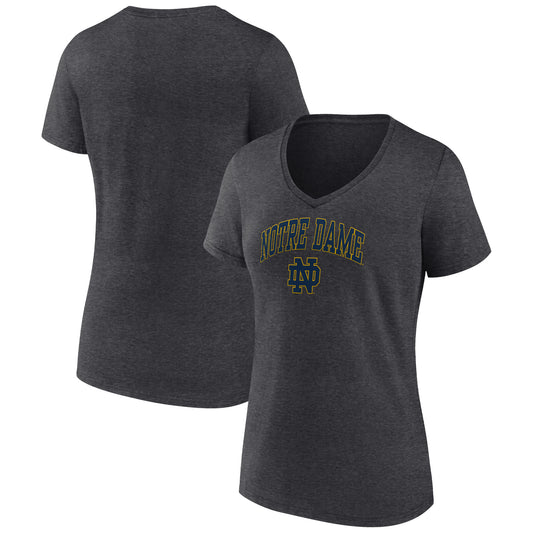 Women's Fanatics Heather Charcoal Notre Dame Fighting Irish Evergreen Campus V-Neck T-Shirt